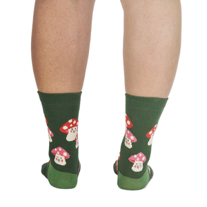 Rear view of the socks, highlighting the full mushroom pattern.