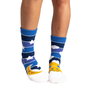 Lifestyle shot showing the socks on a person's feet.