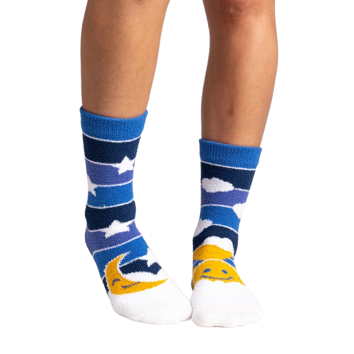 Lifestyle shot showing the socks on a person's feet.