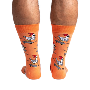 Rear view of the Rad Chicken socks, highlighting the design's full coverage.