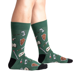 Lifestyle shot showing the socks on a person's legs, highlighting the fit and design.