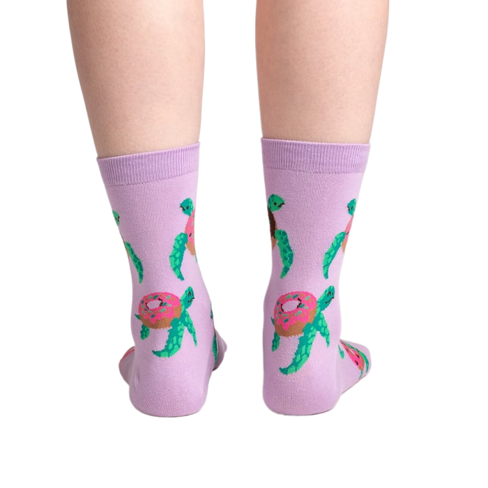 Back view of the same socks, showing the donut-turtle pattern.