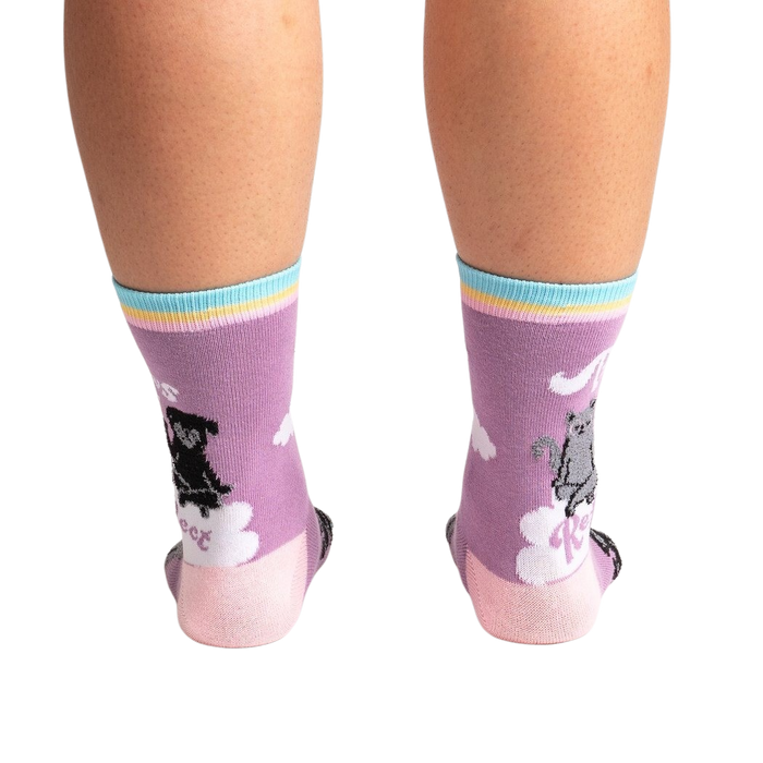 Rear view of Paws + Reflect socks, highlighting the full design on the back of the socks.