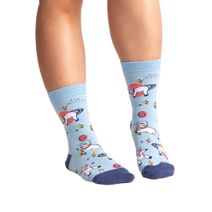 Lifestyle shot showing the socks on a person's legs, highlighting the fit and style.