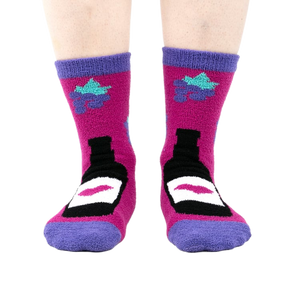 Close-up of 'You Are Really Grape' socks on a person's feet, showcasing the design and fit.