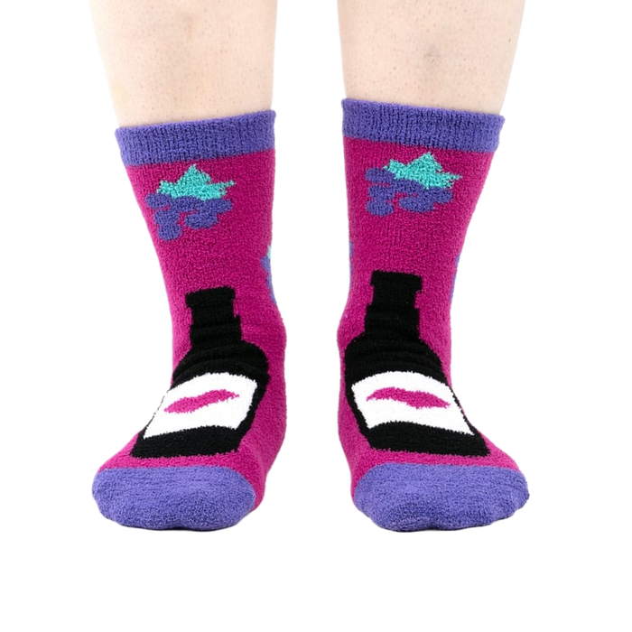 Close-up of 'You Are Really Grape' socks on a person's feet, showcasing the design and fit.