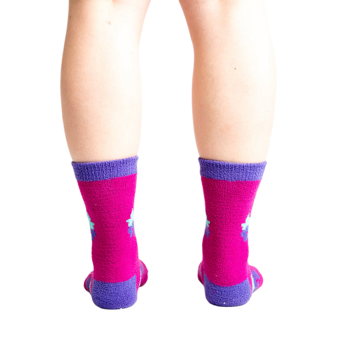 Back view of the 'You Are Really Grape' socks, showing the design detail on the heel.