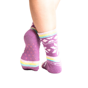 Back view of the socks, showcasing grippers on the soles.