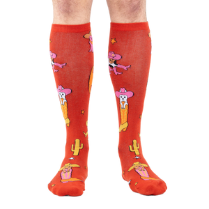 Front view of the 'Herding Cats' socks on a person's legs.
