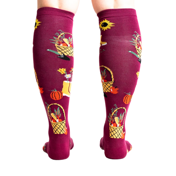Flat lay product shot of Autumn Harvest knee-high socks.