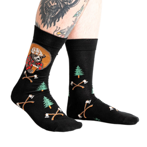 Lifestyle shot of Bear Necessities socks on a person's legs.