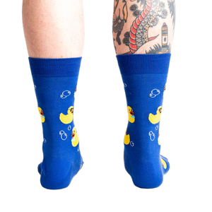 Back view of the Rubber Duckie socks, highlighting the all-over print on the back of the socks.