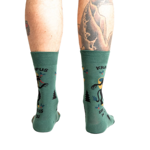 Back view of the Krampus socks, showcasing the design on both sides.