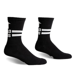 Flat lay of the white Bad Ass Athletic Ribbed socks.