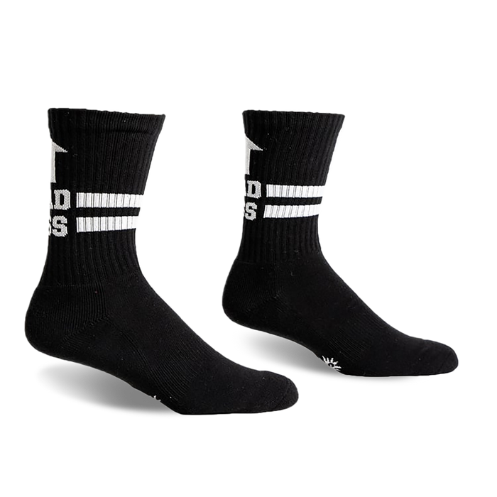 Flat lay of the white Bad Ass Athletic Ribbed socks.