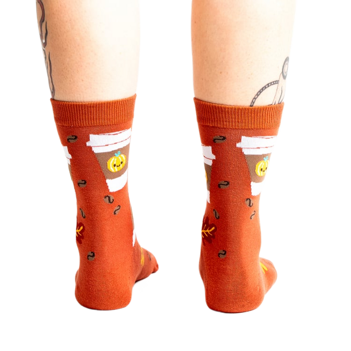 Back view of the PSL socks on a model's legs, highlighting the full design.