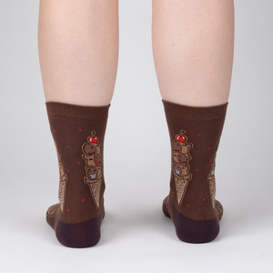 Back view of Choco-bara Ice Cream socks on a person's legs, showcasing the full design on both socks.