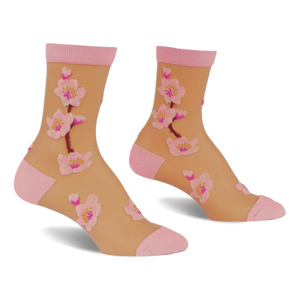 cherry blossoms  cherry blossom themed womens beige novelty crew socks