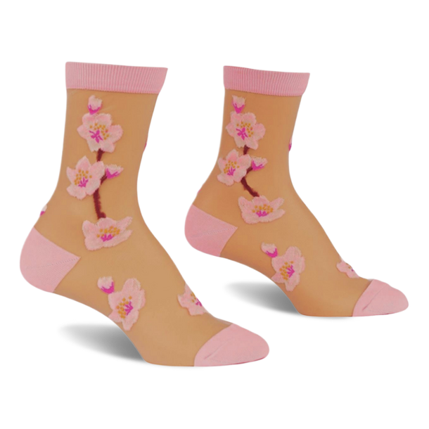 cherry blossoms  cherry blossom themed womens beige novelty crew socks