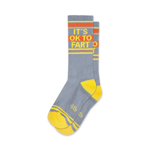 amusing gray and yellow striped crew length socks with 