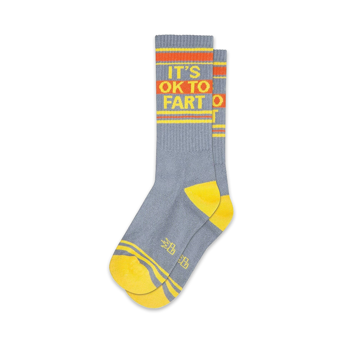 amusing gray and yellow striped crew length socks with 