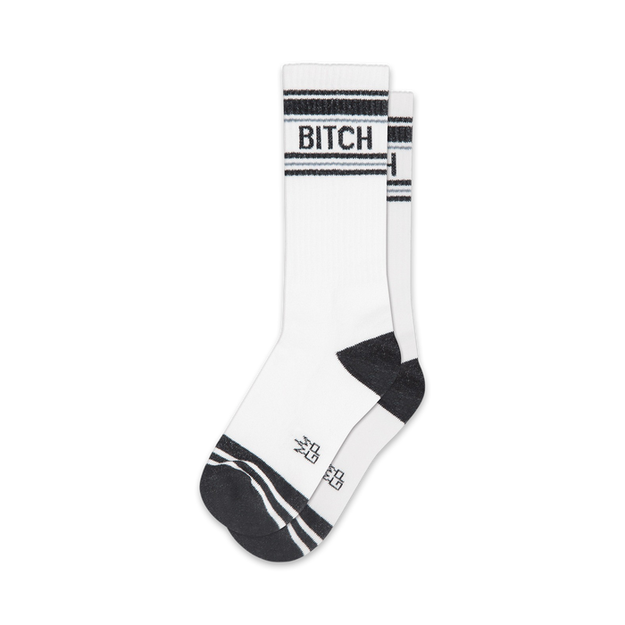 white striped crew socks with an extra large black 