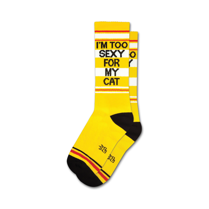 yellow crew socks with black and red stripes and 