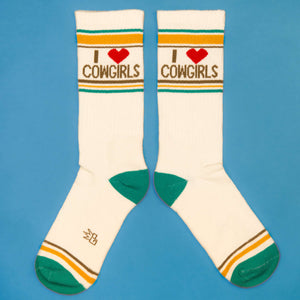 Another flat lay of 'I Heart Cowgirls' socks, showcasing design details.