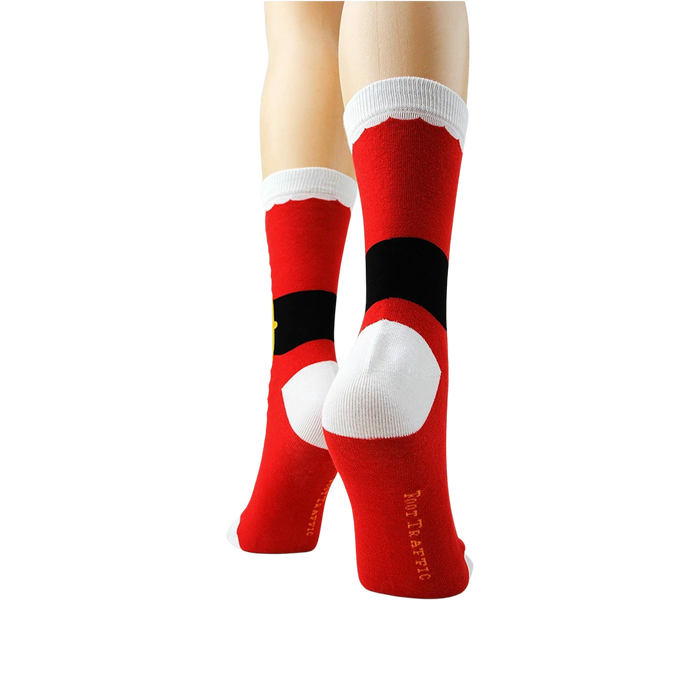 Another back view of the socks on mannequin legs, showcasing the sock's branding.