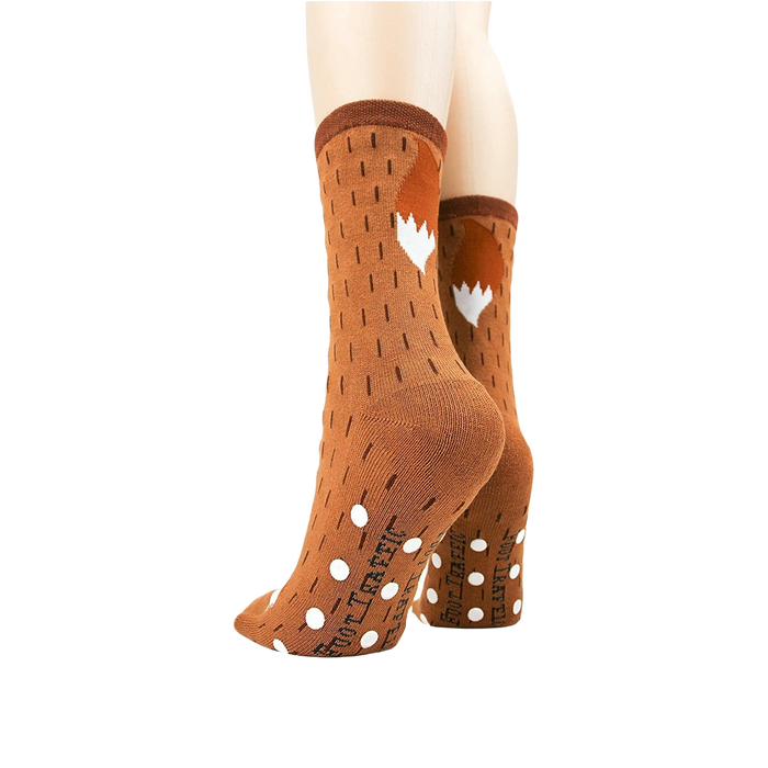Back view of the socks highlighting the non-slip grips and fox tail detail.