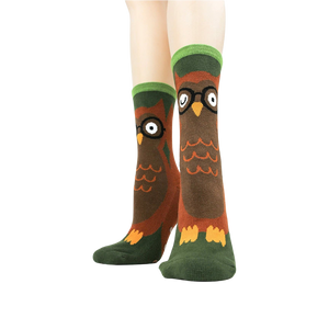 Close-up of the socks' front showing the owl design detail.