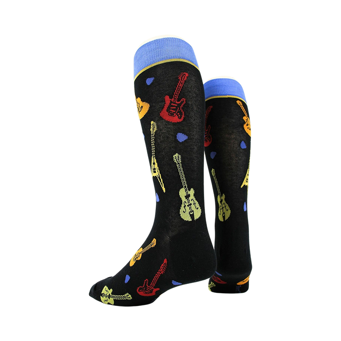 Another view of the guitar socks on a mannequin.