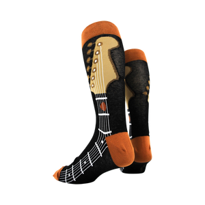 Back view of Guitar Neck socks highlighting the design details on the heel and sole.