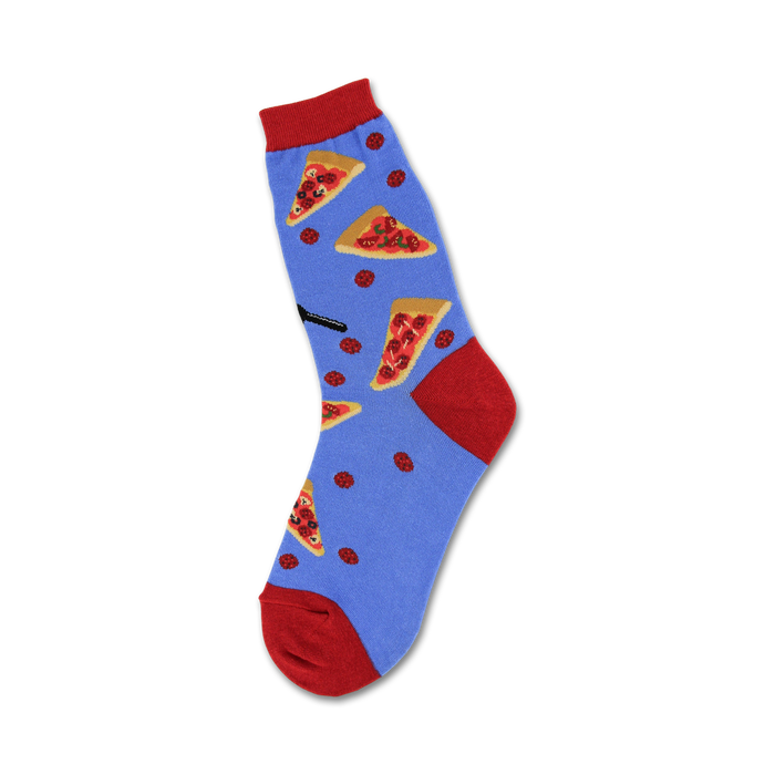 crew-length pizza slice socks for women in red, orange, and yellow.  }}