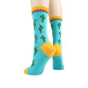 Back view of the Cactus socks on a mannequin leg, showcasing the heel and cuff.