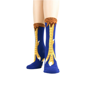 Close-up view of the socks showing the detail of the chicken feet design.