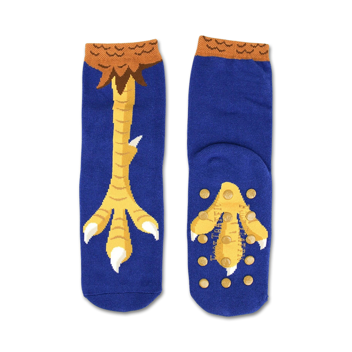womens blue crew chicken feet non-skid slipper socks   