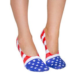 liner socks in red, white, and blue with stars and stripes pattern.  