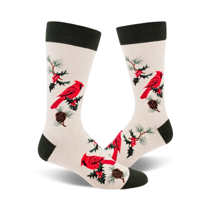 red cardinal christmas crew socks, unisex, festive winter holiday theme   }}