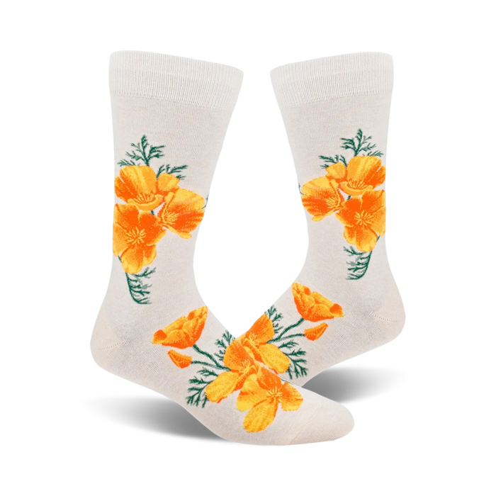 mens floral crew socks orange california poppies    }}