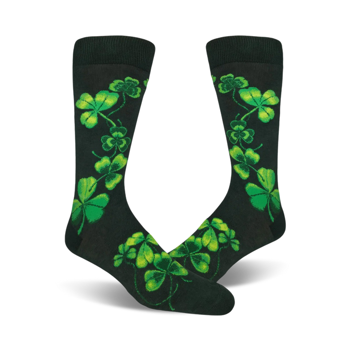 mens crew socks green four-leaf clover pattern st. patrick's day    }}