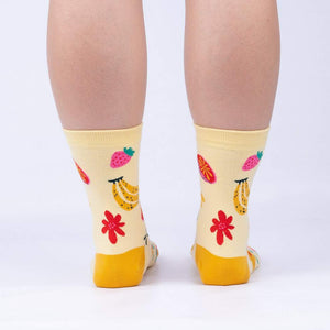 Flat lay image showing the Fruity Bloom socks from the back, highlighting the full design.