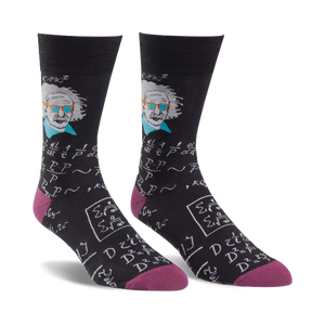 Lifestyle shot: Person wearing blue Einstein socks.