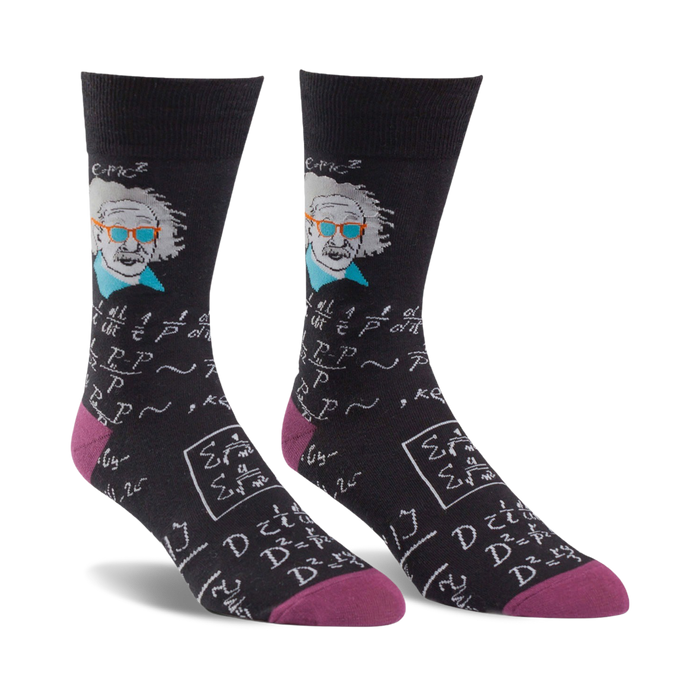 Lifestyle shot: Person wearing blue Einstein socks.