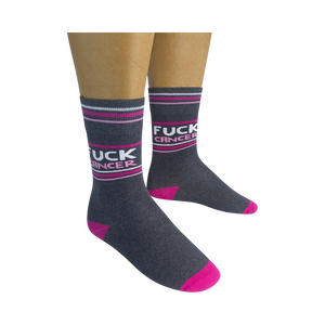 A gray sock with the words 