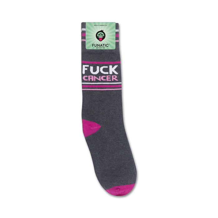 A gray sock with the words 