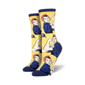 women's crew socks featuring rosie the riveter, an iconic symbol of strength and determination.  