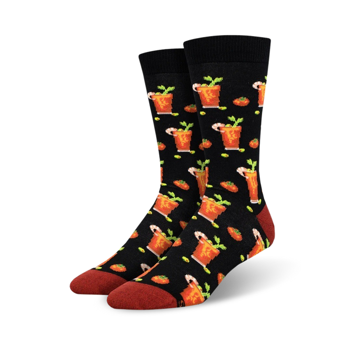 Close-up shot of a pair of black Bloody Mary socks showcasing the detailed design.