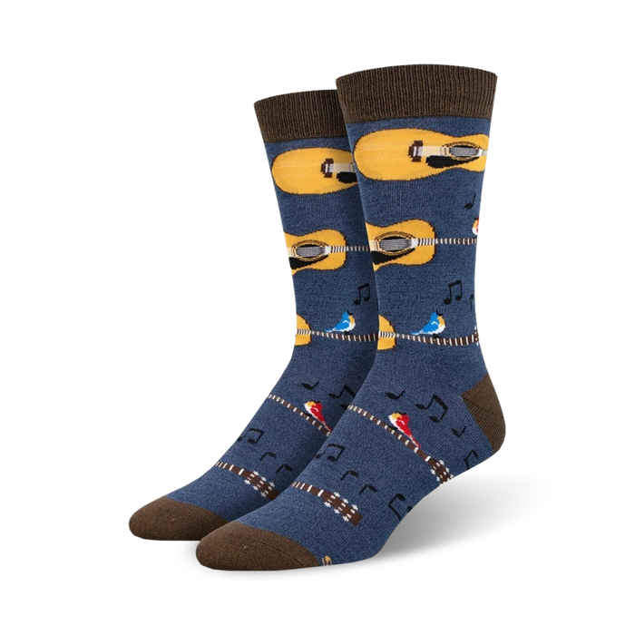 Lifestyle shot of a person's feet wearing the Nice Acoustics Bamboo socks in blue.