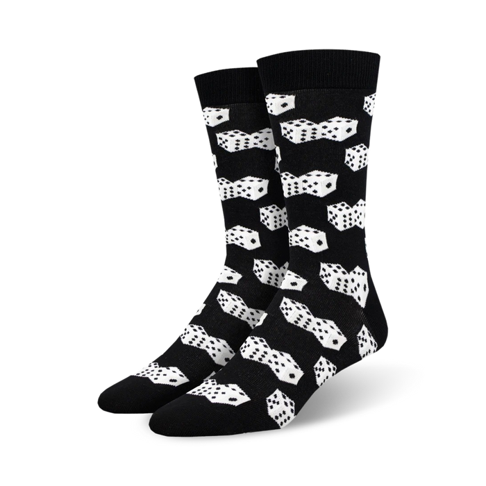 men's crew socks, black with white dice, lucky 7's bamboo theme.   }}